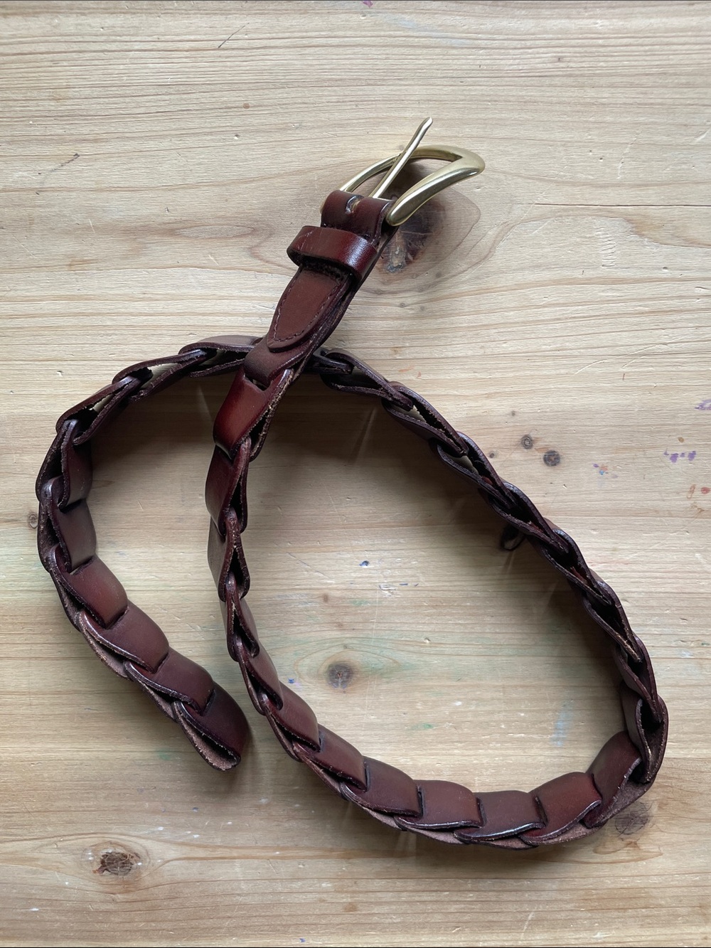 Genuine Leather Braided Belt in Rich Brown with Brass Buckle - Picture 2 of 7
